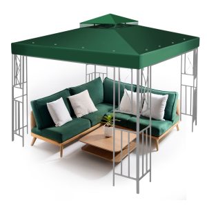 Flexzion Gazebo Cover Replacement Canopy Top 10x10 Ft (3m x 3m) - Double Tier Top Canopy Cover Replacement with UV30+, Dirt, Water Resistant for Outdoor, Sunshade, Garden, Patio, Pavilion (Green)