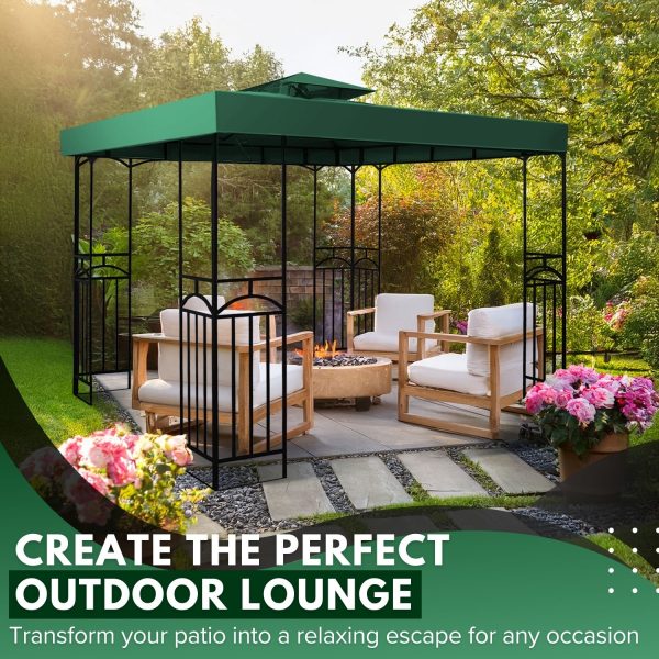 Flexzion Gazebo Cover Replacement Canopy Top 10x10 Ft (3m x 3m) - Double Tier Top Canopy Cover Replacement with UV30+, Dirt, Water Resistant for Outdoor, Sunshade, Garden, Patio, Pavilion (Green) - Image 2