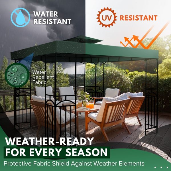 Flexzion Gazebo Cover Replacement Canopy Top 10x10 Ft (3m x 3m) - Double Tier Top Canopy Cover Replacement with UV30+, Dirt, Water Resistant for Outdoor, Sunshade, Garden, Patio, Pavilion (Green) - Image 4