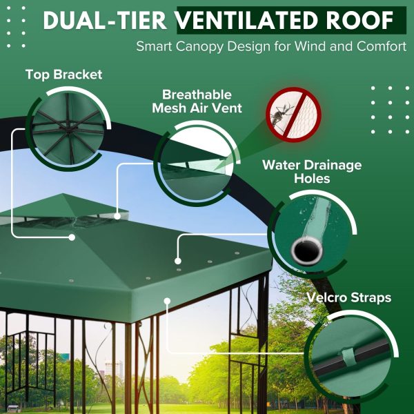 Flexzion Gazebo Cover Replacement Canopy Top 10x10 Ft (3m x 3m) - Double Tier Top Canopy Cover Replacement with UV30+, Dirt, Water Resistant for Outdoor, Sunshade, Garden, Patio, Pavilion (Green) - Image 5