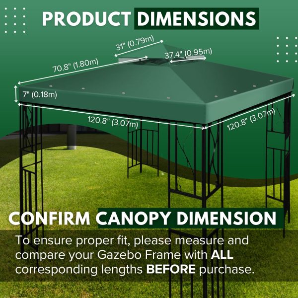 Flexzion Gazebo Cover Replacement Canopy Top 10x10 Ft (3m x 3m) - Double Tier Top Canopy Cover Replacement with UV30+, Dirt, Water Resistant for Outdoor, Sunshade, Garden, Patio, Pavilion (Green) - Image 6