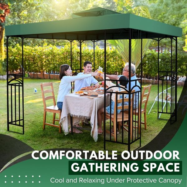 Flexzion Gazebo Cover Replacement Canopy Top 10x10 Ft (3m x 3m) - Double Tier Top Canopy Cover Replacement with UV30+, Dirt, Water Resistant for Outdoor, Sunshade, Garden, Patio, Pavilion (Green) - Image 8