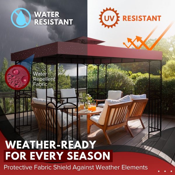 Flexzion Gazebo Cover Replacement Canopy Top 10x10 Ft (3m x 3m) - Double Tier Top Canopy Cover Replacement with UV30+, Dirt, Water Resistant for Outdoor, Sunshade, Garden, Patio, Pavilion (Red) - Image 4