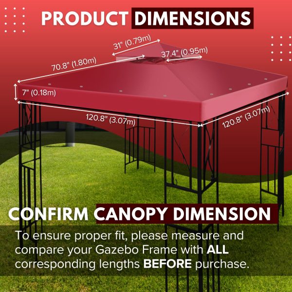 Flexzion Gazebo Cover Replacement Canopy Top 10x10 Ft (3m x 3m) - Double Tier Top Canopy Cover Replacement with UV30+, Dirt, Water Resistant for Outdoor, Sunshade, Garden, Patio, Pavilion (Red) - Image 6