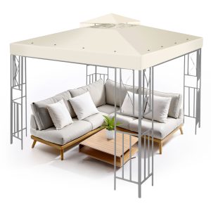 Flexzion Gazebo Cover Replacement Canopy Top 8x8 Ft (2.4m x 2.4m) - Double Tier Top Canopy Cover Replacement with UV30+, Dirt, Water Resistant for Outdoor, Sunshade, Garden, Patio, Pavilion (Ivory)