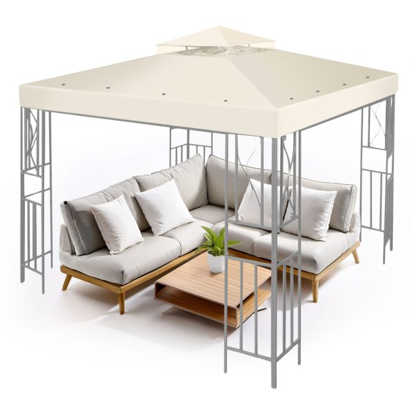 Flexzion Gazebo Cover Replacement Canopy Top 8x8 Ft (2.4m x 2.4m) - Double Tier Top Canopy Cover Replacement with UV30+, Dirt, Water Resistant for Outdoor, Sunshade, Garden, Patio, Pavilion (Ivory)