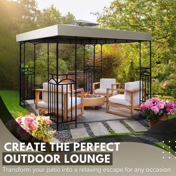 Flexzion Gazebo Cover Replacement Canopy Top 8x8 Ft (2.4m x 2.4m) - Double Tier Top Canopy Cover Replacement with UV30+, Dirt, Water Resistant for Outdoor, Sunshade, Garden, Patio, Pavilion (Ivory) - Image 2