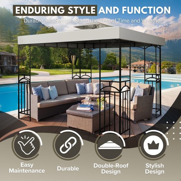 Flexzion Gazebo Cover Replacement Canopy Top 8x8 Ft (2.4m x 2.4m) - Double Tier Top Canopy Cover Replacement with UV30+, Dirt, Water Resistant for Outdoor, Sunshade, Garden, Patio, Pavilion (Ivory) - Image 3