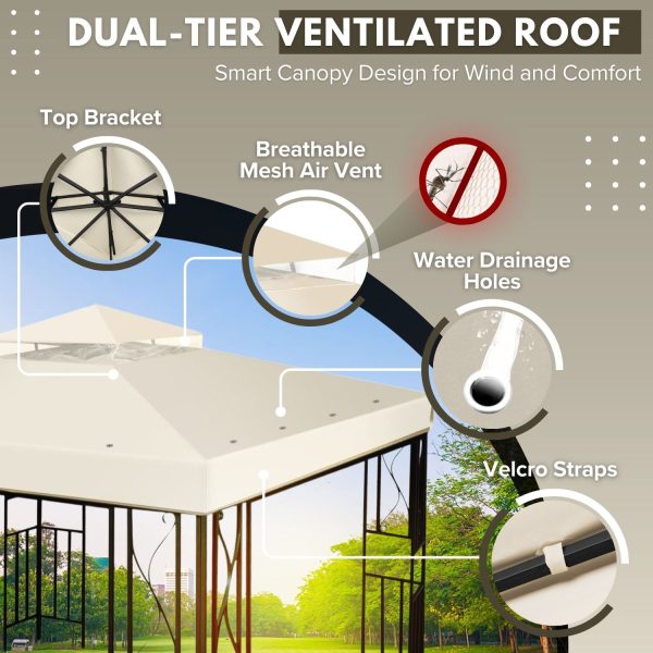 Flexzion Gazebo Cover Replacement Canopy Top 8x8 Ft (2.4m x 2.4m) - Double Tier Top Canopy Cover Replacement with UV30+, Dirt, Water Resistant for Outdoor, Sunshade, Garden, Patio, Pavilion (Ivory) - Image 5