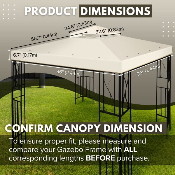 Flexzion Gazebo Cover Replacement Canopy Top 8x8 Ft (2.4m x 2.4m) - Double Tier Top Canopy Cover Replacement with UV30+, Dirt, Water Resistant for Outdoor, Sunshade, Garden, Patio, Pavilion (Ivory) - Image 6