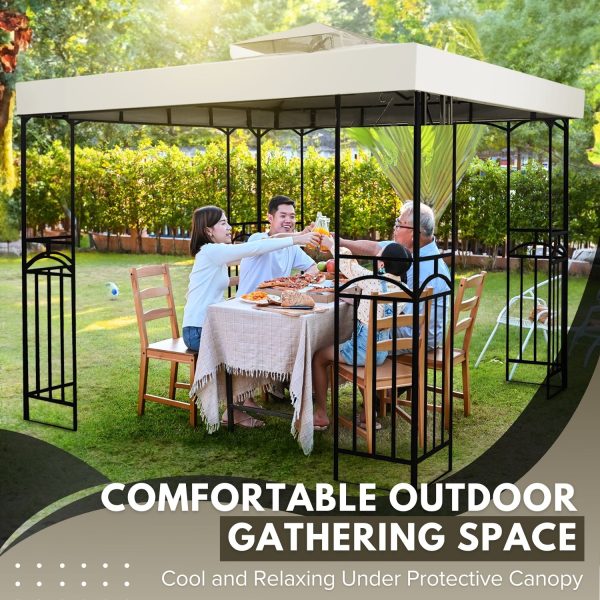 Flexzion Gazebo Cover Replacement Canopy Top 8x8 Ft (2.4m x 2.4m) - Double Tier Top Canopy Cover Replacement with UV30+, Dirt, Water Resistant for Outdoor, Sunshade, Garden, Patio, Pavilion (Ivory) - Image 8
