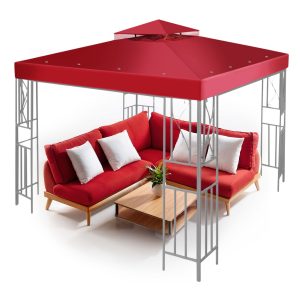 Flexzion Gazebo Cover Replacement Canopy Top 8x8 Ft (2.4m x 2.4m) - Double Tier Top Canopy Cover Replacement with UV30+, Dirt, Water Resistant for Outdoor, Sunshade, Garden, Patio, Pavilion (Red)