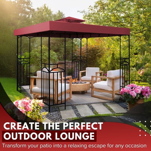 Flexzion Gazebo Cover Replacement Canopy Top 8x8 Ft (2.4m x 2.4m) - Double Tier Top Canopy Cover Replacement with UV30+, Dirt, Water Resistant for Outdoor, Sunshade, Garden, Patio, Pavilion (Red) - Image 2