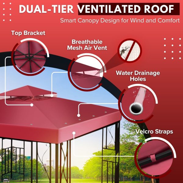 Flexzion Gazebo Cover Replacement Canopy Top 8x8 Ft (2.4m x 2.4m) - Double Tier Top Canopy Cover Replacement with UV30+, Dirt, Water Resistant for Outdoor, Sunshade, Garden, Patio, Pavilion (Red) - Image 5