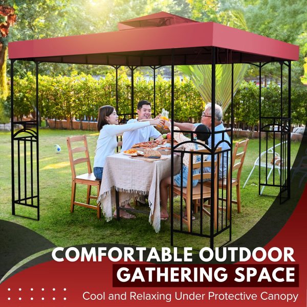 Flexzion Gazebo Cover Replacement Canopy Top 8x8 Ft (2.4m x 2.4m) - Double Tier Top Canopy Cover Replacement with UV30+, Dirt, Water Resistant for Outdoor, Sunshade, Garden, Patio, Pavilion (Red) - Image 8