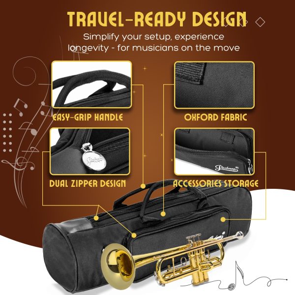 Flexzion Trumpet Gig Bag - Cotton Padded Trumpet Case Backpack with Adjustable Shoulder Strap & Double Zippers - Black Portable Trumpet Bag with 2 Compartment Storage for the Trumpet & Accessories - Image 2