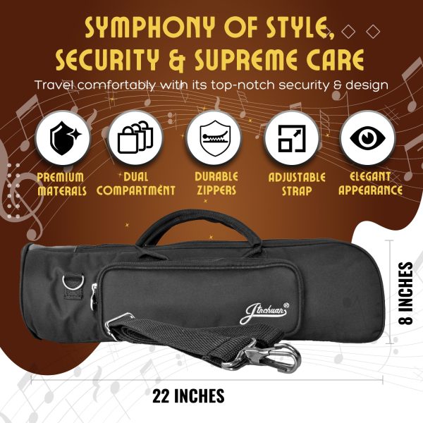 Flexzion Trumpet Gig Bag - Cotton Padded Trumpet Case Backpack with Adjustable Shoulder Strap & Double Zippers - Black Portable Trumpet Bag with 2 Compartment Storage for the Trumpet & Accessories - Image 3
