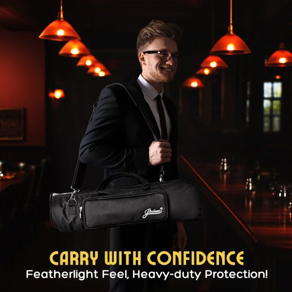Flexzion Trumpet Gig Bag - Cotton Padded Trumpet Case Backpack with Adjustable Shoulder Strap & Double Zippers - Black Portable Trumpet Bag with 2 Compartment Storage for the Trumpet & Accessories - Image 7