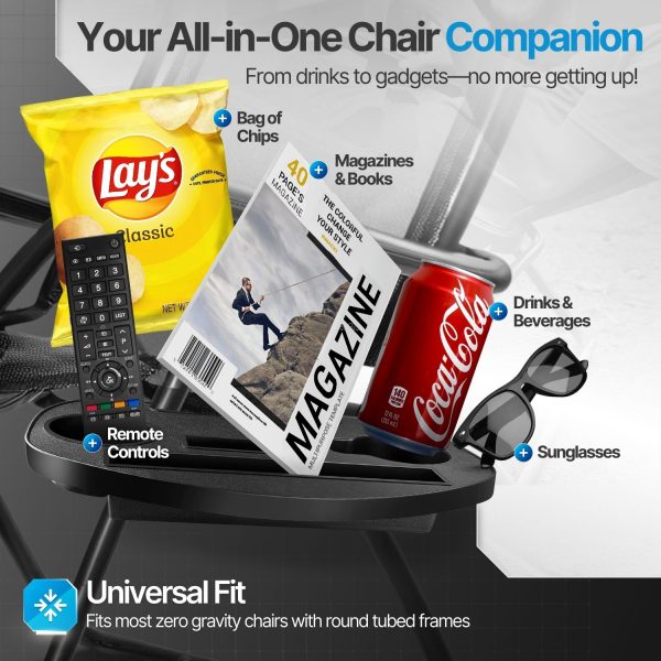 Flexzion Zero Gravity Chair Cup Holder Tray, Side Tray for Zero Gravity Chair, Universal Clip-On Camping Chair Cup Holder Attachment with Phone Slot and Snack Tray for Lawn Chair, Large - Image 2
