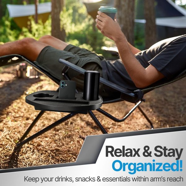 Flexzion Zero Gravity Chair Cup Holder Tray, Side Tray for Zero Gravity Chair, Universal Clip-On Camping Chair Cup Holder Attachment with Phone Slot and Snack Tray for Lawn Chair, Large - Image 4