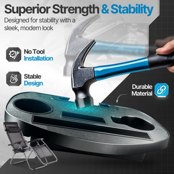 Flexzion Zero Gravity Chair Cup Holder Tray, Side Tray for Zero Gravity Chair, Universal Clip-On Camping Chair Cup Holder Attachment with Phone Slot and Snack Tray for Lawn Chair, Large - Image 6