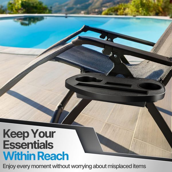 Flexzion Zero Gravity Chair Cup Holder Tray, Side Tray for Zero Gravity Chair, Universal Clip-On Camping Chair Cup Holder Attachment with Phone Slot and Snack Tray for Lawn Chair, Large - Image 10