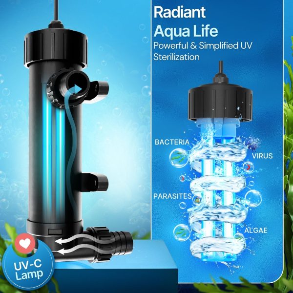 Flexzion Pond UV Lights for Outdoor Ponds - 9W Small Pond UV Light, 2113 Gal Capacity, 1500L/H UV Pond Clarifier for Outdoor Ponds, Clears Water in Days (CUV-109A) - Image 4