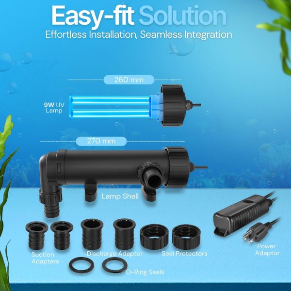 Flexzion Pond UV Lights for Outdoor Ponds - 9W Small Pond UV Light, 2113 Gal Capacity, 1500L/H UV Pond Clarifier for Outdoor Ponds, Clears Water in Days (CUV-109A) - Image 8