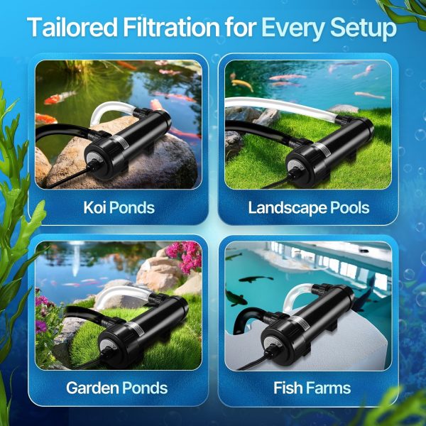 Flexzion Pond UV Lights for Outdoor Ponds - 9W Small Pond UV Light, 2113 Gal Capacity, 1500L/H UV Pond Clarifier for Outdoor Ponds, Clears Water in Days (CUV-109A) - Image 9
