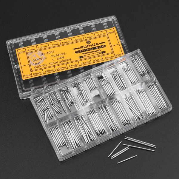 Flexzion Watch Band Spring Bars Set 360 Pcs - Wrist Watches Strap Link Pins Repair Tool 8-25mm Stainless Steel Kit Pack for Watch Link Removal, Screwdriver, Professional Watchmaker with Storage Box - Image 6