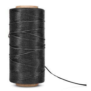 Flexzion Waxed Thread - 284 Yards (260 meters) 0.8mm 150D Polyester Wax Thread for Leather Sewing, Bookbinding, Stitching, Repairing, Beading, & DIY Projects (Black)