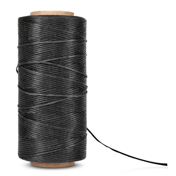 Flexzion Waxed Thread - 284 Yards (260 meters) 0.8mm 150D Polyester Wax Thread for Leather Sewing, Bookbinding, Stitching, Repairing, Beading, & DIY Projects (Black)