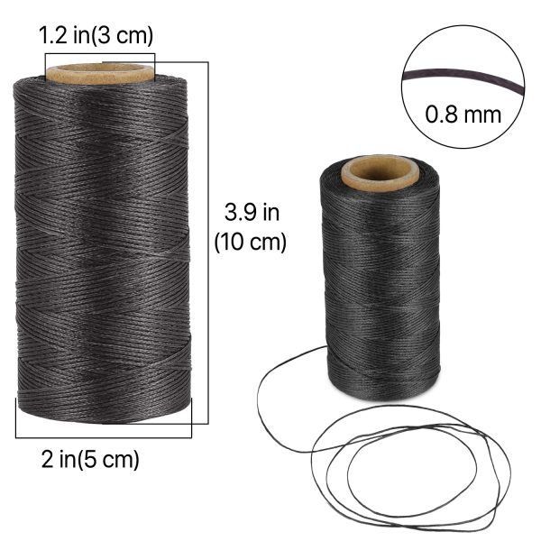 Flexzion Waxed Thread - 284 Yards (260 meters) 0.8mm 150D Polyester Wax Thread for Leather Sewing, Bookbinding, Stitching, Repairing, Beading, & DIY Projects (Black) - Image 3