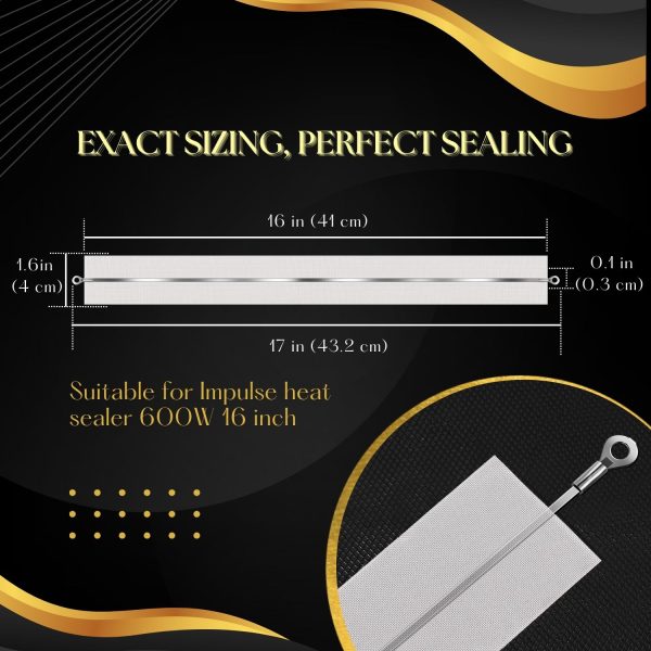 Flexzion Impulse Sealer Replacement Parts 10-Piece Impulse Sealer Parts with Heat-Resistant Fabric Strips for 600W 16-inch Heat Sealers, PTFE & Heat Seal Strips,  Sealer Element Grip Replacement Kit - Image 2