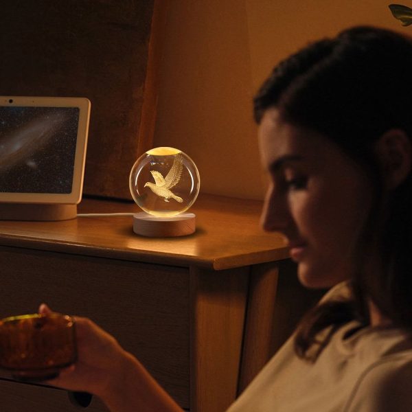 Flexzion 3D Bird Crystal Ball Night Light - LED Light Hologram Glass Lamp w/ Solid Wood Base, USB Powered Crystal Ball Lamp w/ Adjustable Brightness for Home Decor Display Gift, 3.15 inch (80mm) - Image 6