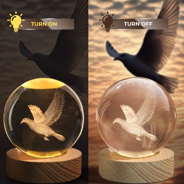 Flexzion 3D Bird Crystal Ball Night Light - LED Light Hologram Glass Lamp w/ Solid Wood Base, USB Powered Crystal Ball Lamp w/ Adjustable Brightness for Home Decor Display Gift, 3.15 inch (80mm) - Image 8