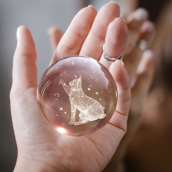 Flexzion 3D Cat Crystal Ball Night Light - LED Light Hologram Glass Lamp w/ Solid Wood Base, USB Powered Crystal Ball Lamp w/ Adjustable Brightness for Home Decor Display Gift, 3.15 inch (80mm) - Image 4