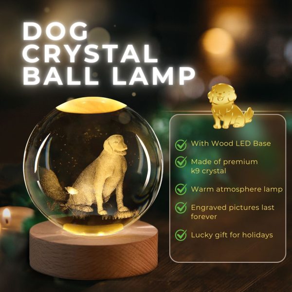 Flexzion 3D Dog Crystal Ball Night Light - LED Light Hologram Glass Lamp w/ Solid Wood Base, USB Powered Crystal Ball Lamp w/ Adjustable Brightness for Home Decor Display Gift, 3.15 inch (80mm) - Image 2