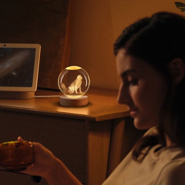 Flexzion 3D Dog Crystal Ball Night Light - LED Light Hologram Glass Lamp w/ Solid Wood Base, USB Powered Crystal Ball Lamp w/ Adjustable Brightness for Home Decor Display Gift, 3.15 inch (80mm) - Image 6
