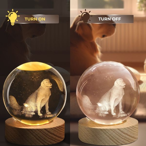 Flexzion 3D Dog Crystal Ball Night Light - LED Light Hologram Glass Lamp w/ Solid Wood Base, USB Powered Crystal Ball Lamp w/ Adjustable Brightness for Home Decor Display Gift, 3.15 inch (80mm) - Image 8