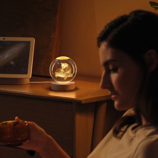 Flexzion 3D Panda Crystal Ball Night Light - LED Light Hologram Glass Lamp w/ Solid Wood Base, USB Powered Crystal Ball Lamp w/ Adjustable Brightness for Home Decor Display Gift, 3.15 inch (80mm) - Image 6