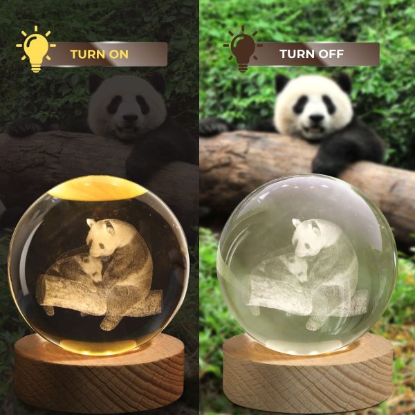 Flexzion 3D Panda Crystal Ball Night Light - LED Light Hologram Glass Lamp w/ Solid Wood Base, USB Powered Crystal Ball Lamp w/ Adjustable Brightness for Home Decor Display Gift, 3.15 inch (80mm) - Image 8