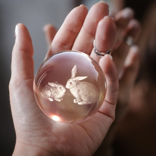 Flexzion 3D Rabbit Crystal Ball Night Light - LED Light Hologram Glass Lamp w/ Solid Wood Base, USB Powered Crystal Ball Lamp w/ Adjustable Brightness for Home Decor Display Gift, 3.15 inch (80mm) - Image 4