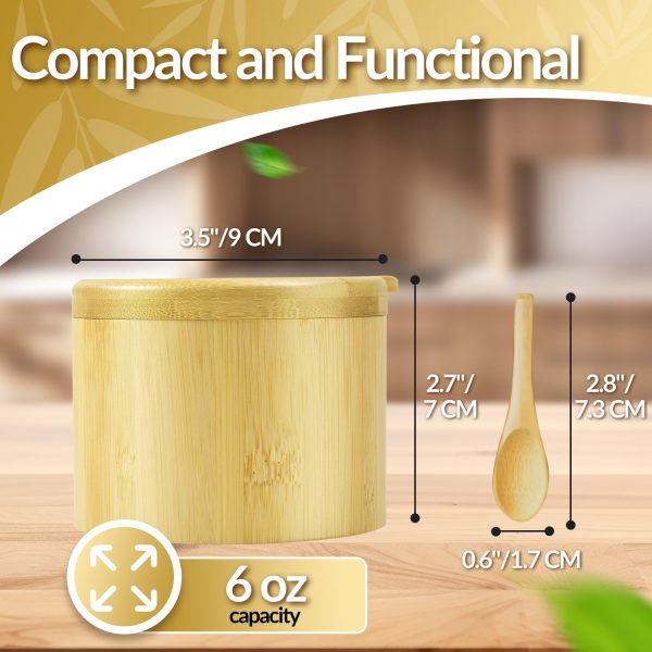 Flexzion Bamboo Salt Cellar with Lid and Spoon - Salt and Pepper Containers for Paprika, Herbs, Spice, Sugar - Bamboo Pepper Jar Storage Box Holder w/ Magnetic Swivel Lid for Kitchen, 6 oz (Set of 2) - Image 5