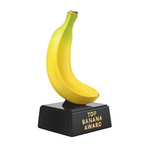 Flexzion Top Banana Trophy  - 7-Inch Top Banana Award for Outstanding Achievements, Unique and Funny Trophy for Adults, Coaches, Teachers, and Team Leaders - Durable Resin with Black Base
