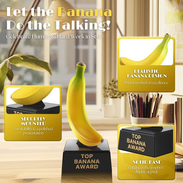 Flexzion Top Banana Trophy  - 7-Inch Top Banana Award for Outstanding Achievements, Unique and Funny Trophy for Adults, Coaches, Teachers, and Team Leaders - Durable Resin with Black Base - Image 5