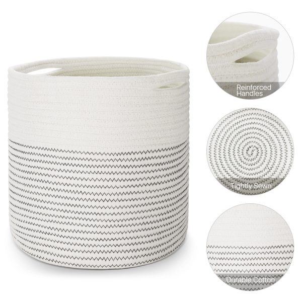 Flexzion Plant Basket Modern Urban Boho Cotton Rope Basket Indoor Planter Holder (Up to 11 Inch Flower Pot) Macrame Woven Storage Organizer Bin with Handles Home Decor Storage Basket 12" x 12" - Image 3