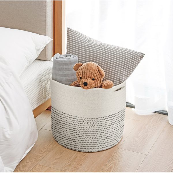 Flexzion Plant Basket Modern Urban Boho Cotton Rope Basket Indoor Planter Holder (Up to 11 Inch Flower Pot) Macrame Woven Storage Organizer Bin with Handles Home Decor Storage Basket 12" x 12" - Image 5
