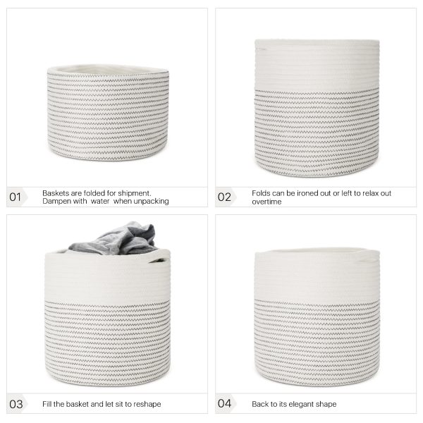 Flexzion Plant Basket Modern Urban Boho Cotton Rope Basket Indoor Planter Holder (Up to 11 Inch Flower Pot) Macrame Woven Storage Organizer Bin with Handles Home Decor Storage Basket 12" x 12" - Image 6