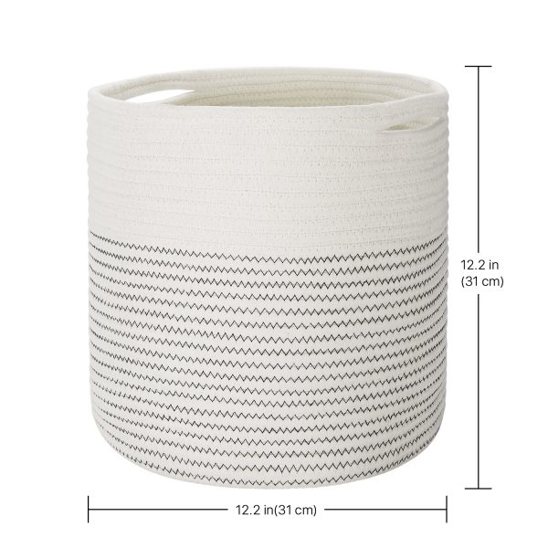Flexzion Plant Basket Modern Urban Boho Cotton Rope Basket Indoor Planter Holder (Up to 11 Inch Flower Pot) Macrame Woven Storage Organizer Bin with Handles Home Decor Storage Basket 12" x 12" - Image 7